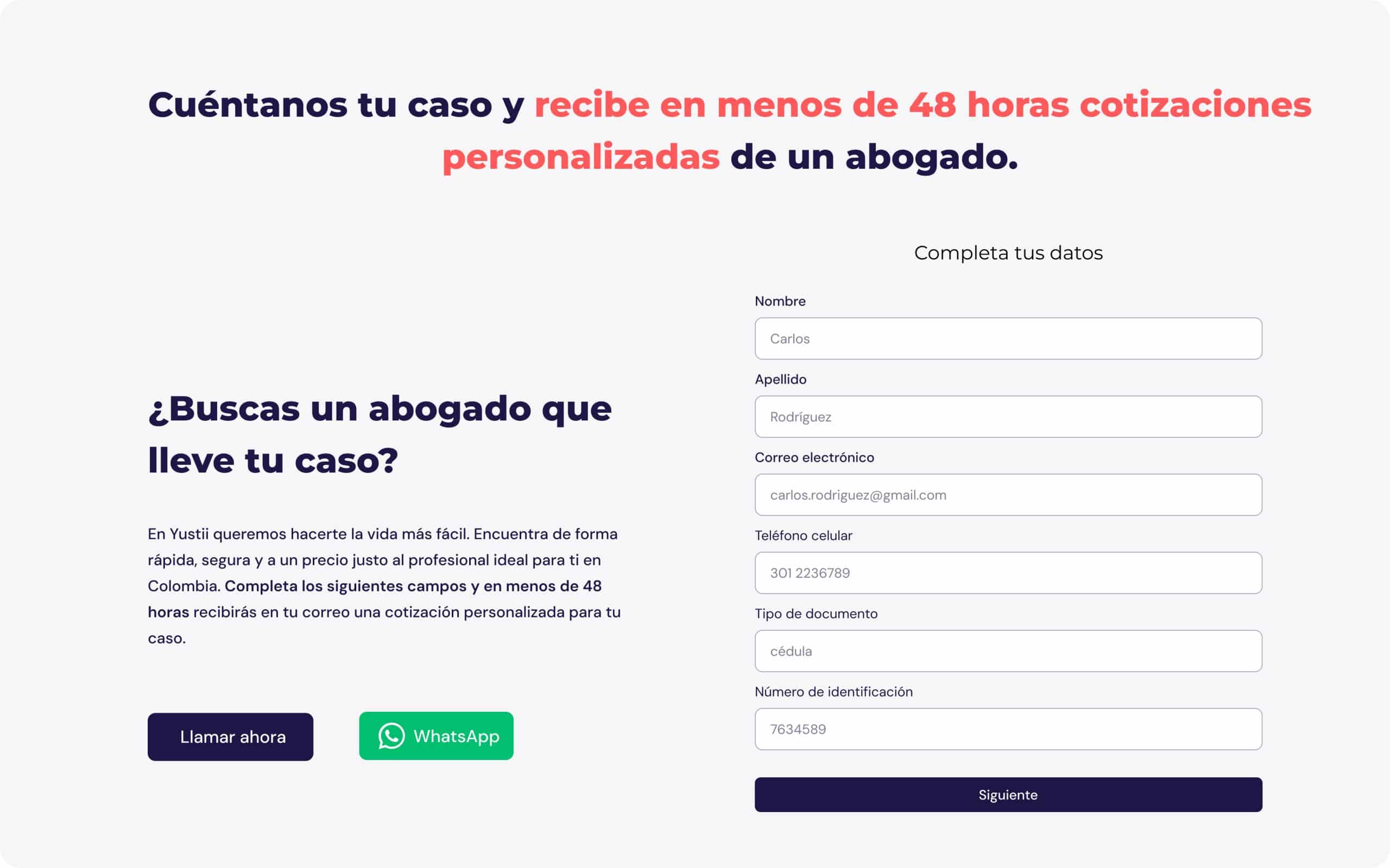 Pantalla Cotiza tu Caso